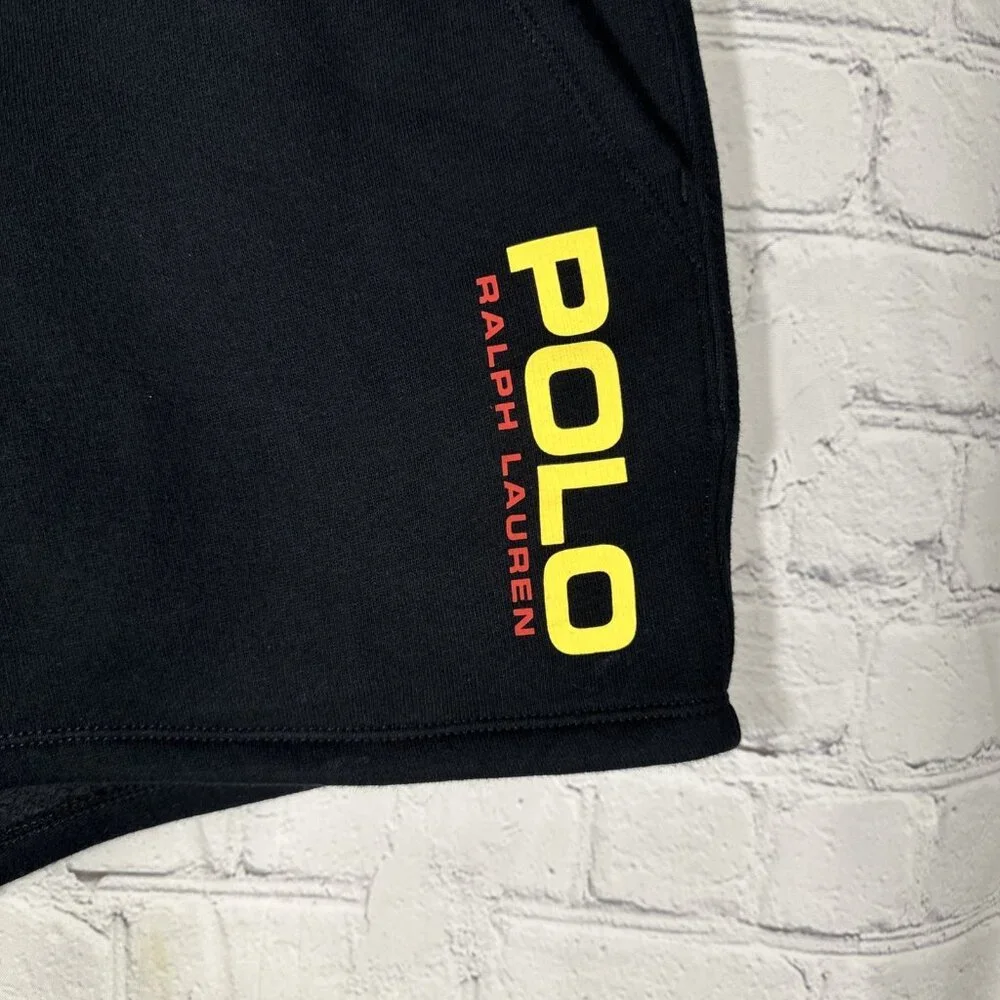 Polo Ralph Lauren Jersey Shorts Mens L Navy‎ Blue Fleece Spell Out Logo Sweat